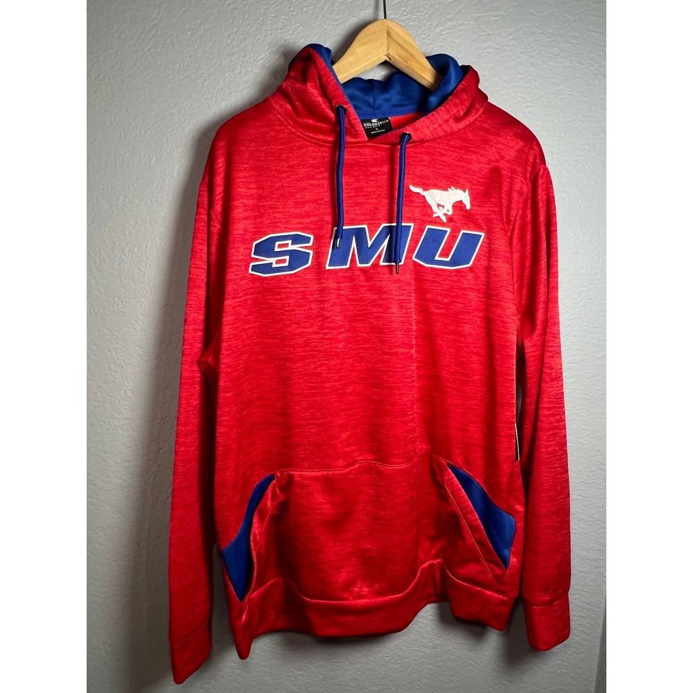 Colosseum SMU Mustangs Hoodie Mens Large Red Blue Performance Sweatshirt 0864